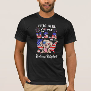 This Girl Loves Usa And Dog 4th Of July Rhodesian T-Shirt