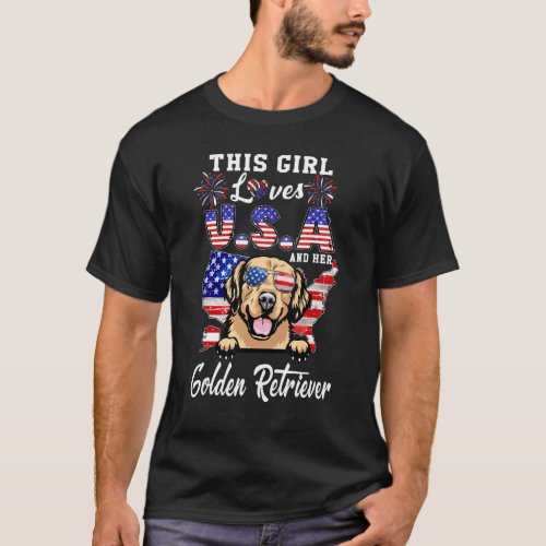 This Girl Loves Usa And Her Dog 4th Of July Golden T_Shirt