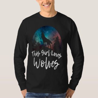THIS GIRL LOVES WOLVES Wolf Dog  Women Mom Kids T-Shirt