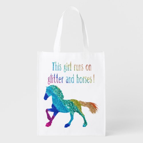 This Girl Runs on Glitter and Horses   Grocery Bag