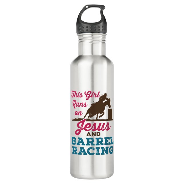 This Girl Runs on Jesus and Barrel Racing Stainless Steel Water Bottle (Front)