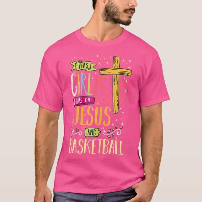 This Girl Runs On Jesus And Basketball Christian C T-Shirt (Front)