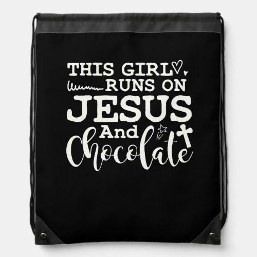 This Girl Runs On Jesus And Chocolate Christian Lo Drawstring Bag