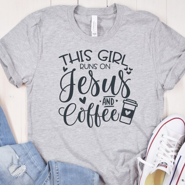 This Girl Runs on Jesus and Coffee Christian T-Shirt (This Girl Runs On Jesus and Coffee Women's  Heather Grey T-Shirt)