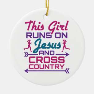 This Girl Runs on Jesus and Cross Country Ceramic Ornament
