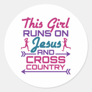 This Girl Runs on Jesus and Cross Country Classic Round Sticker