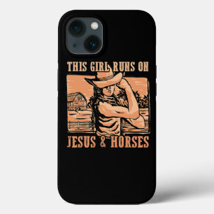 This Girl Runs On Jesus And Horses Cowboy Rodeo Ra iPhone 13 Case