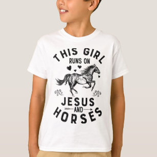 This Girl Runs On Jesus And Horses Equestrian Hors T-Shirt