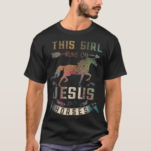 This Girl Runs On Jesus And Horses Horse Women T_Shirt