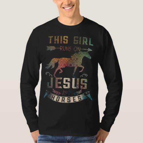 This Girl Runs On Jesus And Horses Horse Women T_Shirt