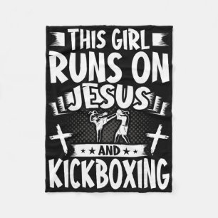 This Girl Runs On Jesus And Kickboxing  Fleece Blanket