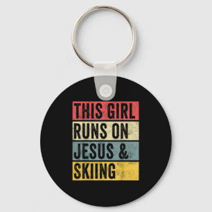 This Girl Runs On Jesus And Skiing Skier Snow Jet Keychain
