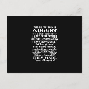 This Girl Was Born In August Birthday Gift Holiday Postcard