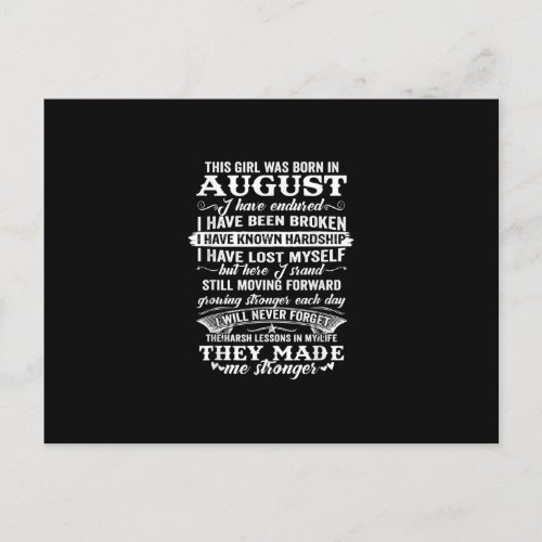 This Girl Was Born In August Birthday Gift Holiday Postcard