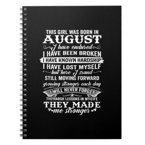 This Girl Was Born In August Birthday Gift Notebook