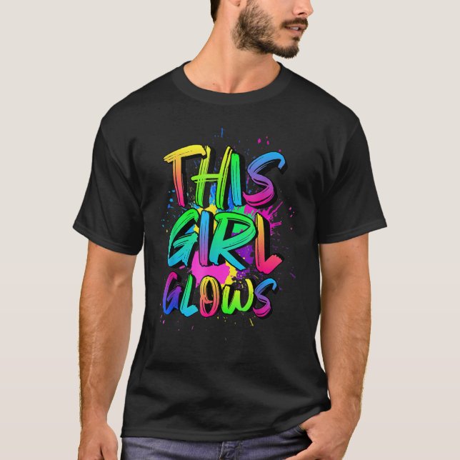 This Girls Glows Costume 80s Glow Halloween Party T-Shirt (Front)