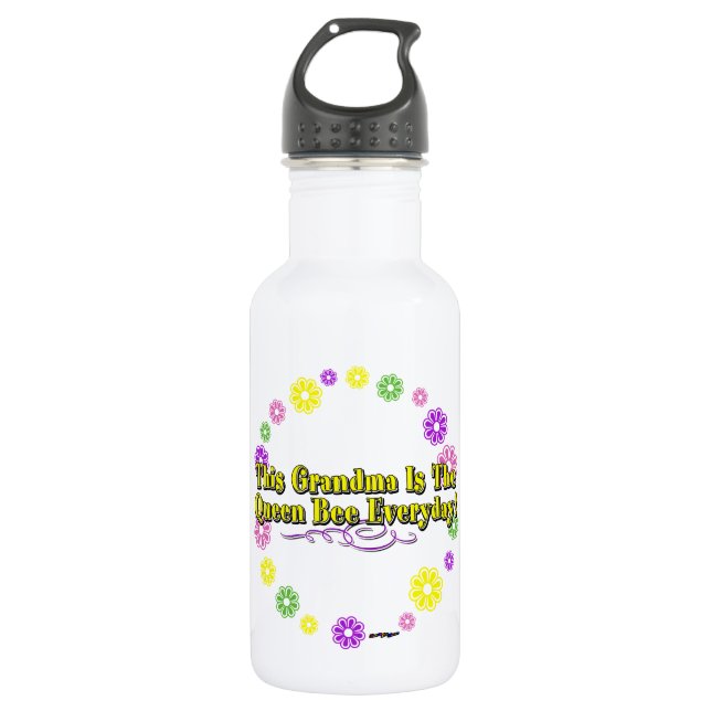This Grandma Is The Queen Bee Everyday Flower Ring Stainless Steel Water Bottle (Front)