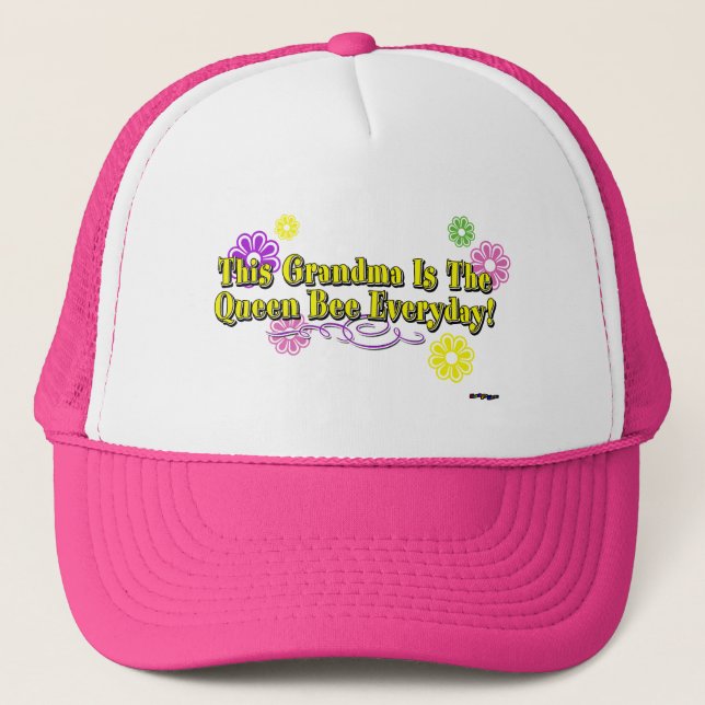 This Grandma Is The Queen Bee Everyday Type Trucker Hat (Front)