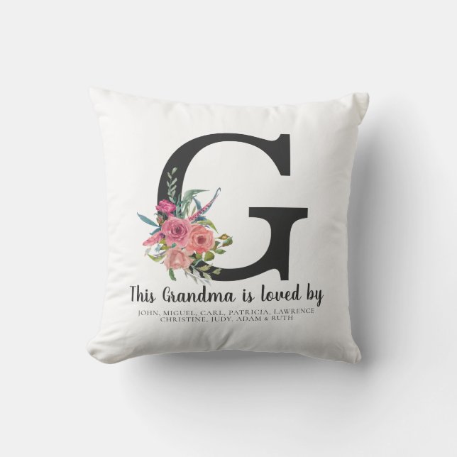 This Grandma Loved By Floral Monogram Mother's Day Throw Pillow (Front)