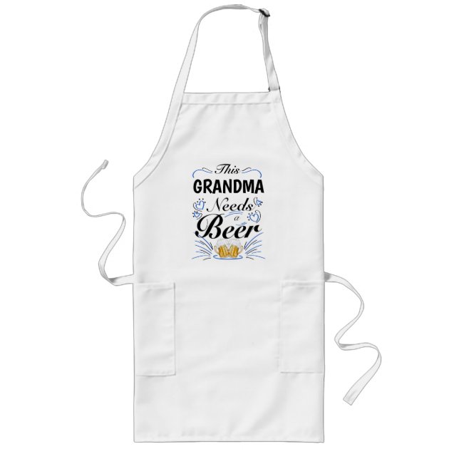 This Grandma Needs a Beer, Bold Yellow Typo Long Apron (Front)