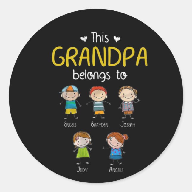 This Grandpa Belongs To Cute Family Personalized  Classic Round Sticker (Front)