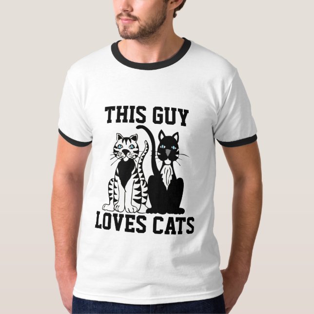 THIS GUY LOVES CATS CAT T-SHIRTS (Front)