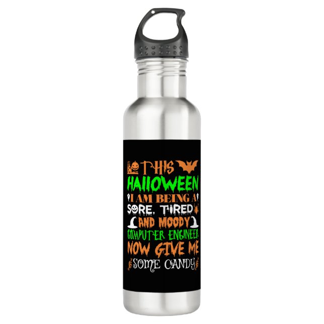 This Halloween Tired Moody Computer Engineer Candy Stainless Steel Water Bottle (Front)