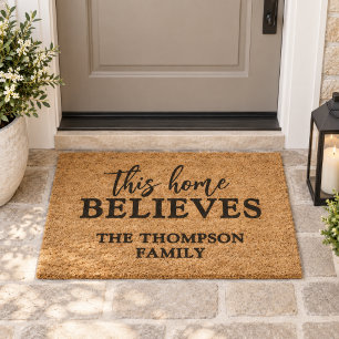 This Home Believes Christian Family Name Faith Fiber Doormat