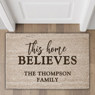 This Home Believes Christian Family Name Faith Fiber Doormat