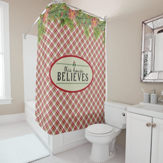 This House Believes - Red And Green Plaid Shower Curtain (In Situ)