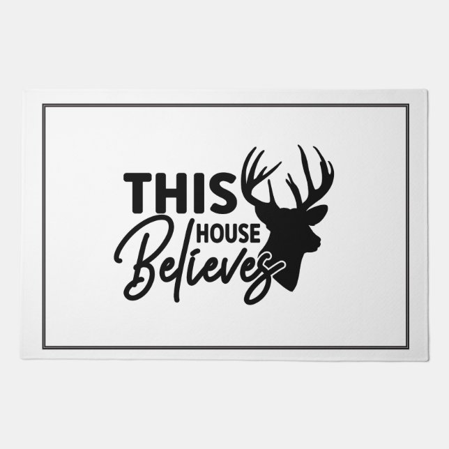 This House Believes – Rustic Deer Head Doormat (Front)