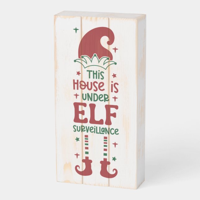 This House Is Under Elf Surveillance Wood Box Sign (Angled Vertical)