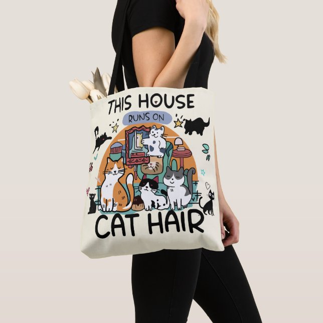 This House Runs on Cat Hair Humor Tote Bag (Close Up)