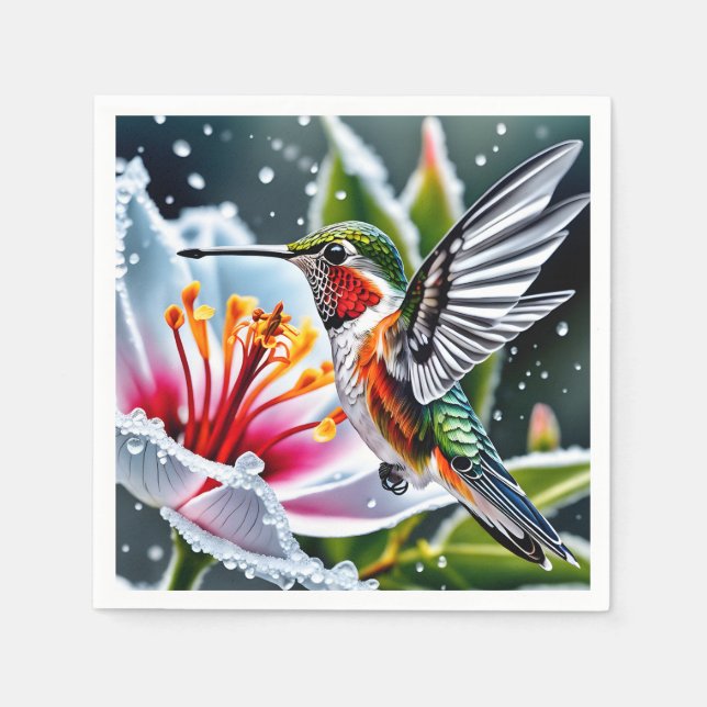 This is a beautiful frosted hibiskus hummingbird b napkins (Front)