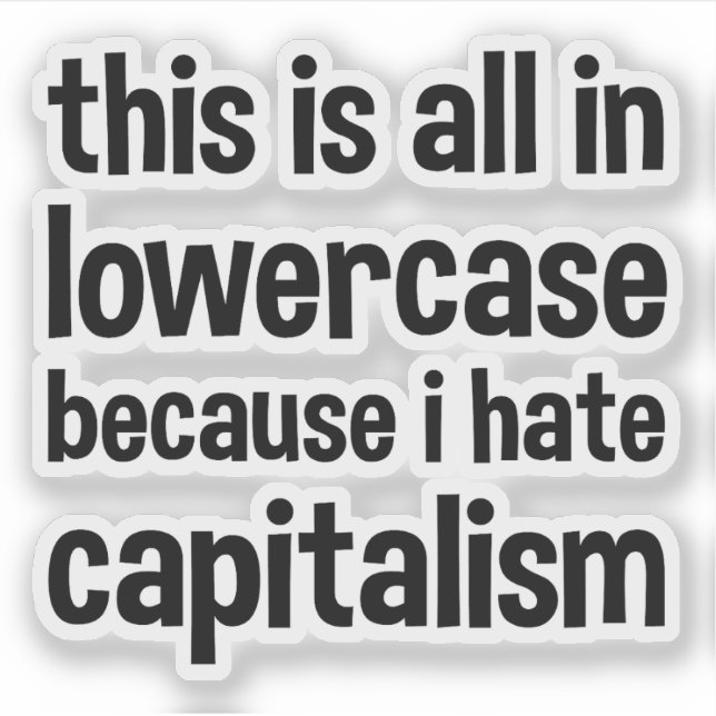 this is all in lowercase because i hate capitalism sticker (Front)