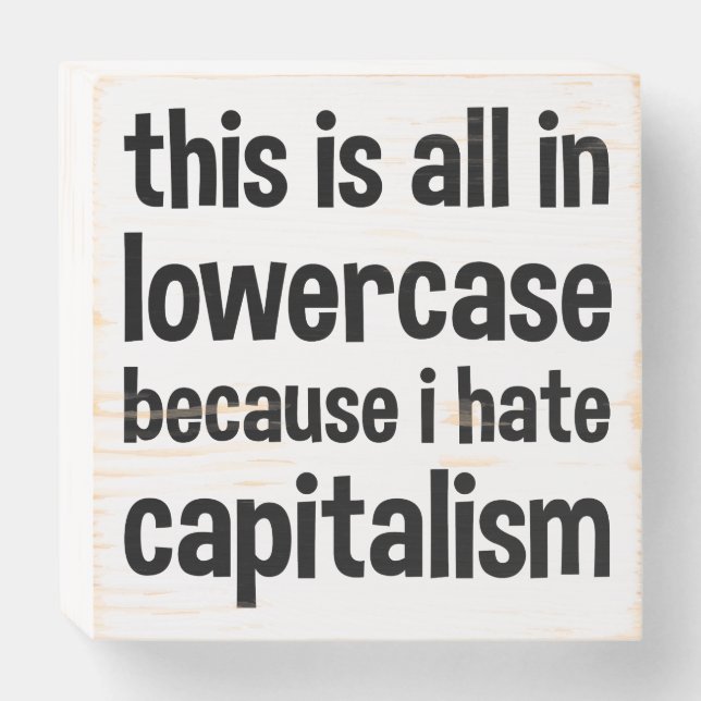this is all in lowercase because i hate capitalism wooden box sign (Front Horizontal)