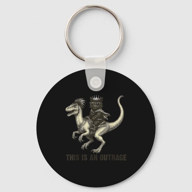 This Is An Outrage Funny Princess Cat Riding Dinos Keychain (Front)