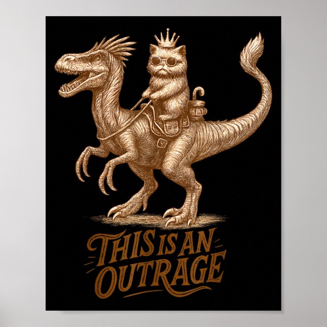 This Is An Outrage Funny Princess Cat Riding Dinos Poster (Front)
