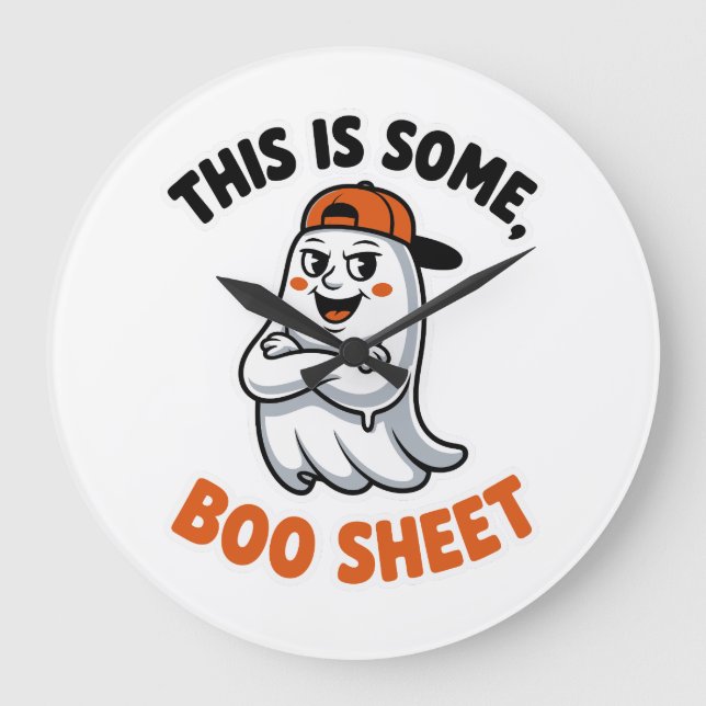 This Is Boo Sheet Ghost Groovy Halloween Costume  Large Clock (Front)