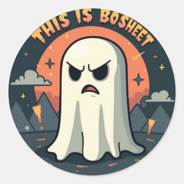 This Is BoSheet: Grumpy Ghost Halloween  Classic Round Sticker (Front)