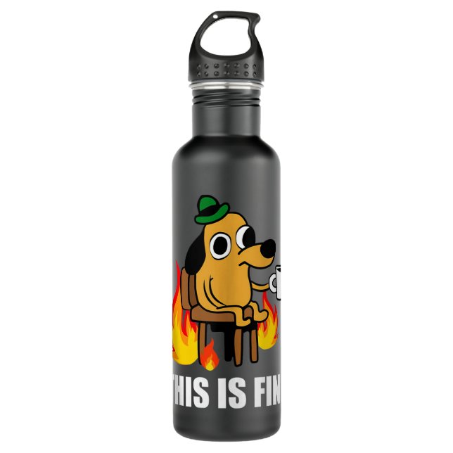 This Is Fine Dog Internet Meme Burning San Francis Stainless Steel Water Bottle (Front)