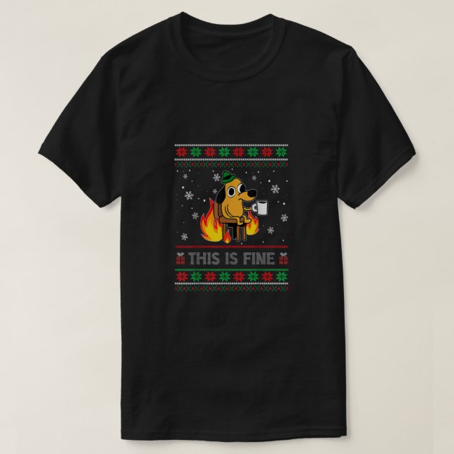 This Is Fine Dog Meme Funny Ugly Christmas Sweater (Design Front)