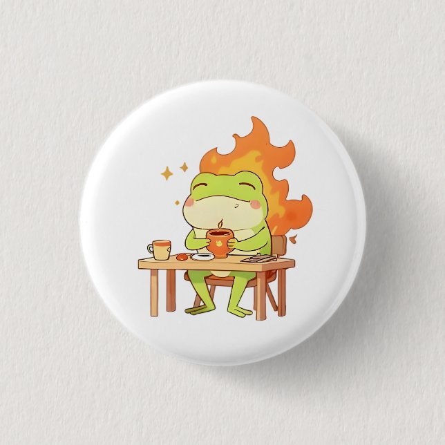 This Is Fine Frog Funny Kawaii Design Button (Front)