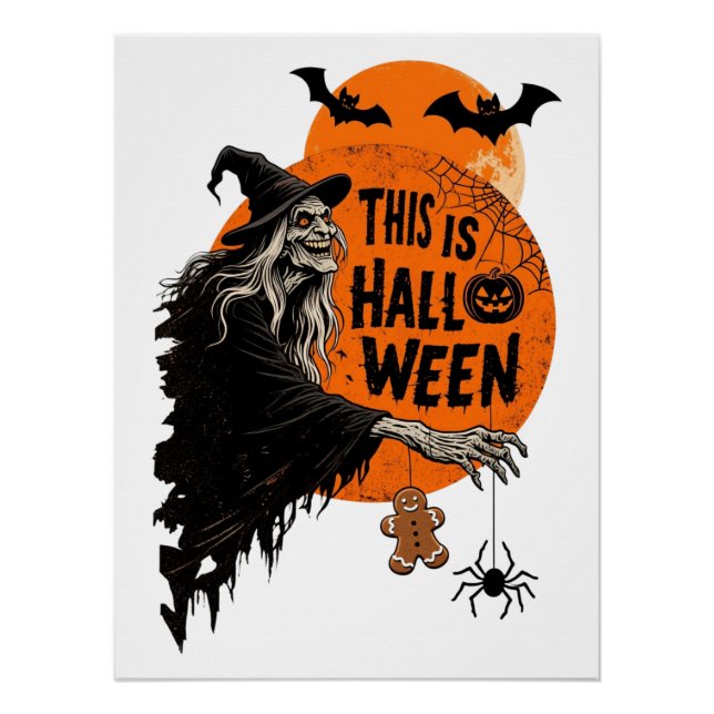This is Halloween Scary Witch Retro Spooky Party Poster (Front)