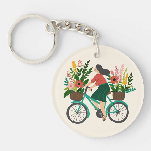 THIS IS HOW I ROLL Cute Bicycle Girl CUSTOM Keychain (Front)