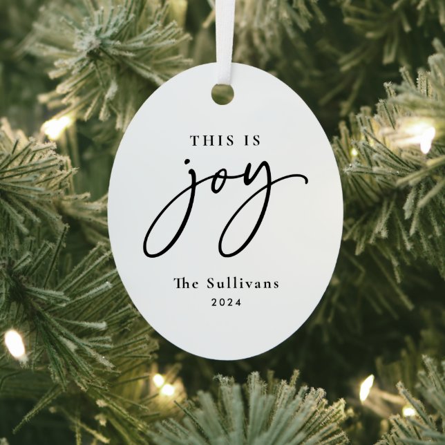 This is Joy Black White Photo Holiday  Metal Ornament (Insitu)