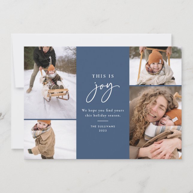 This is Joy Blue Minimalist Multi-Photo Holiday Card (Front)