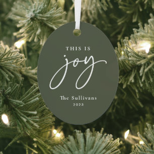 This is Joy Green Photo Holiday Metal Ornament