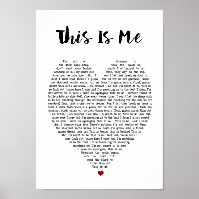 This Is Me Heart Song Lyric Wall Art Print (Front)