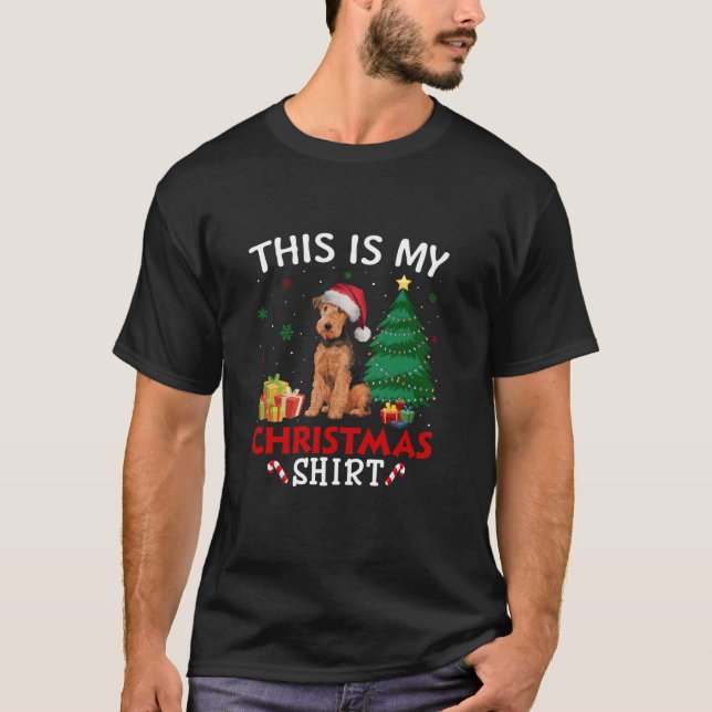 This is My Airedale Terrier Dog Santa Hat Christma T-Shirt (Front)